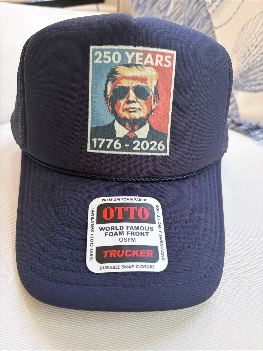 NWT:  Navy Blue Trucker Hat with Patriotic Portrait Patch